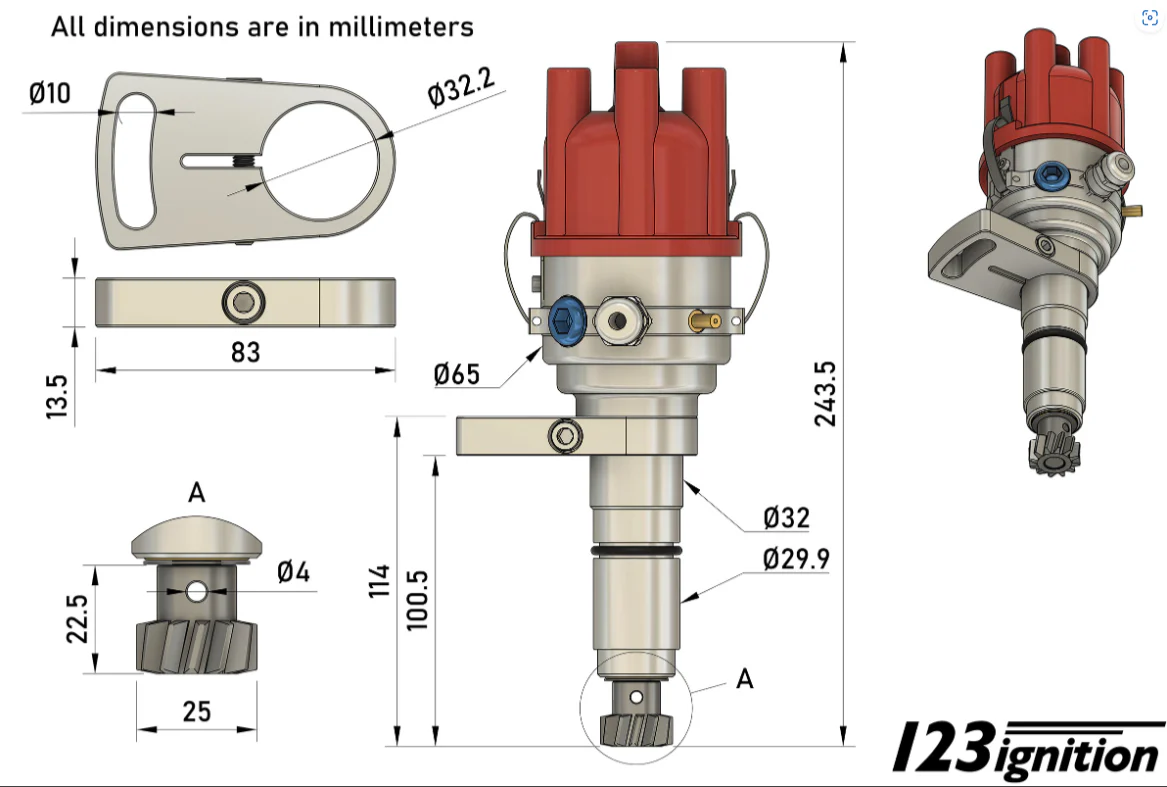123 Bluetooth Programmable Distributor for Porsche 911, 914-6 with 2.4, 2.7, 3.3 (1972 and up) for 3-Pin Boxes - Image 2