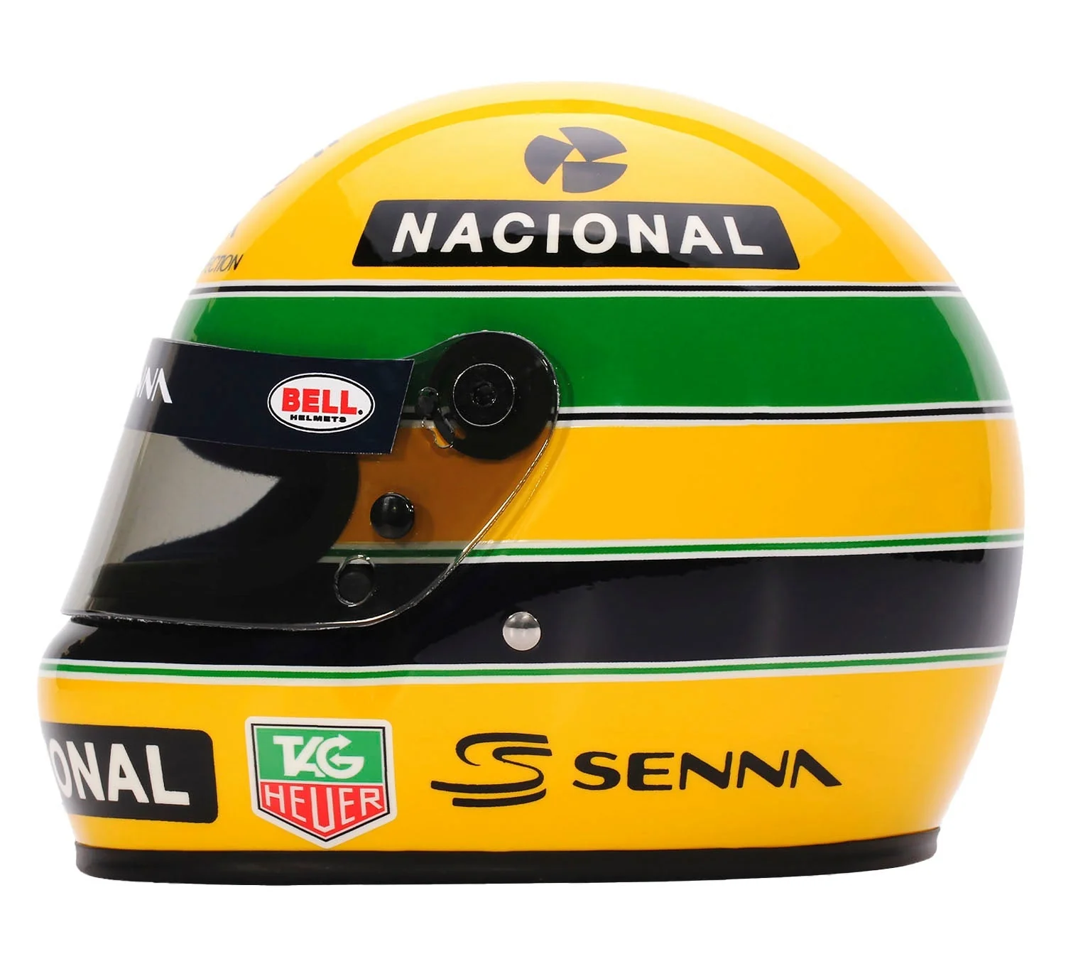 Bell Ayrton Senna 30 Year Legacy 1:2 Scale F1 Mini Helmet | Yellow & Pearl Liveries - Image 3