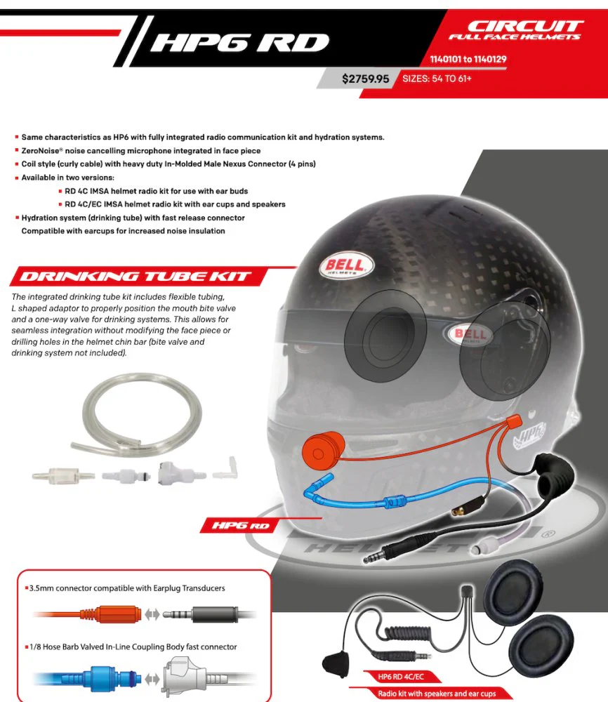 Bell HP6 8860-2018 RD-4C/EC Carbon Fiber Helmet with Built-in Earcup Speakers /Hydration - Image 3