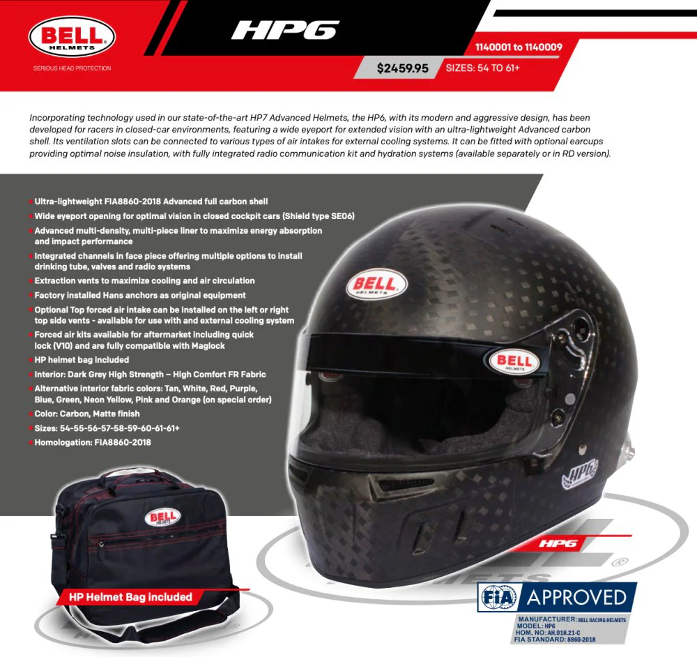 Bell HP6 EVO-II 8860-2018 Carbon Fiber Helmet - Image 3