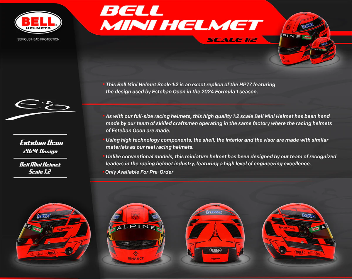 Bell HP77 Esteban Ocon 1:2 Scale F1 Mini Helmet | Alpine 2024 F1 Season - Image 7