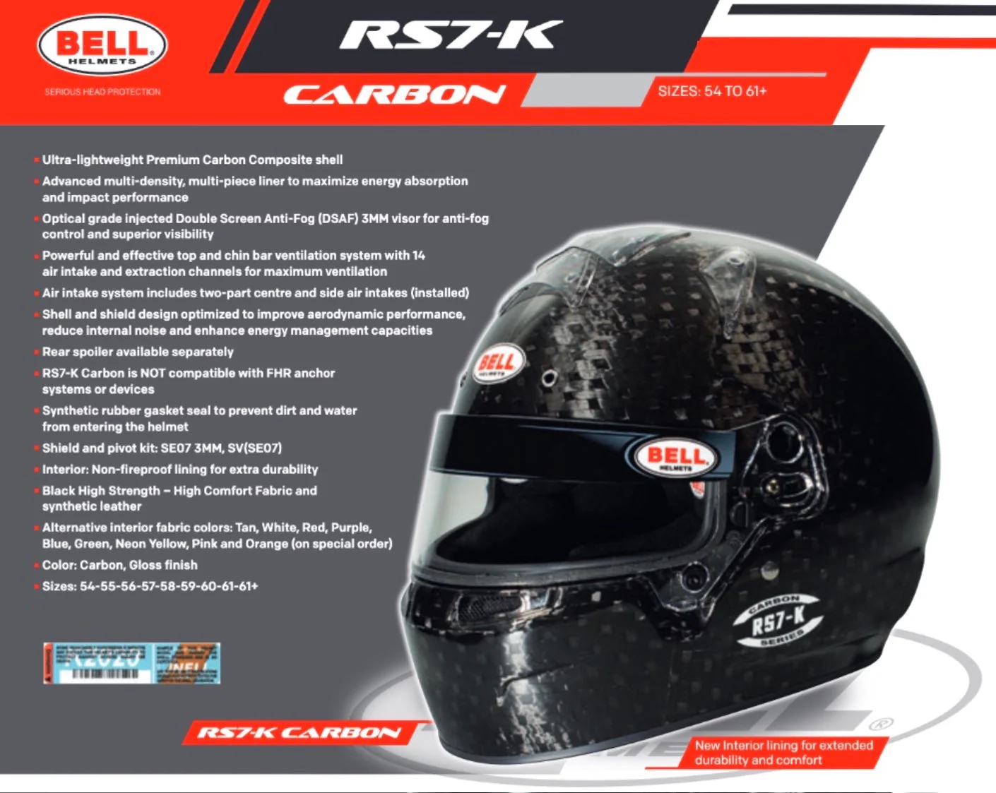 Bell RS7-K Carbon Fiber Karting Helmet | FIA 8878-2024& K2025 - Image 13