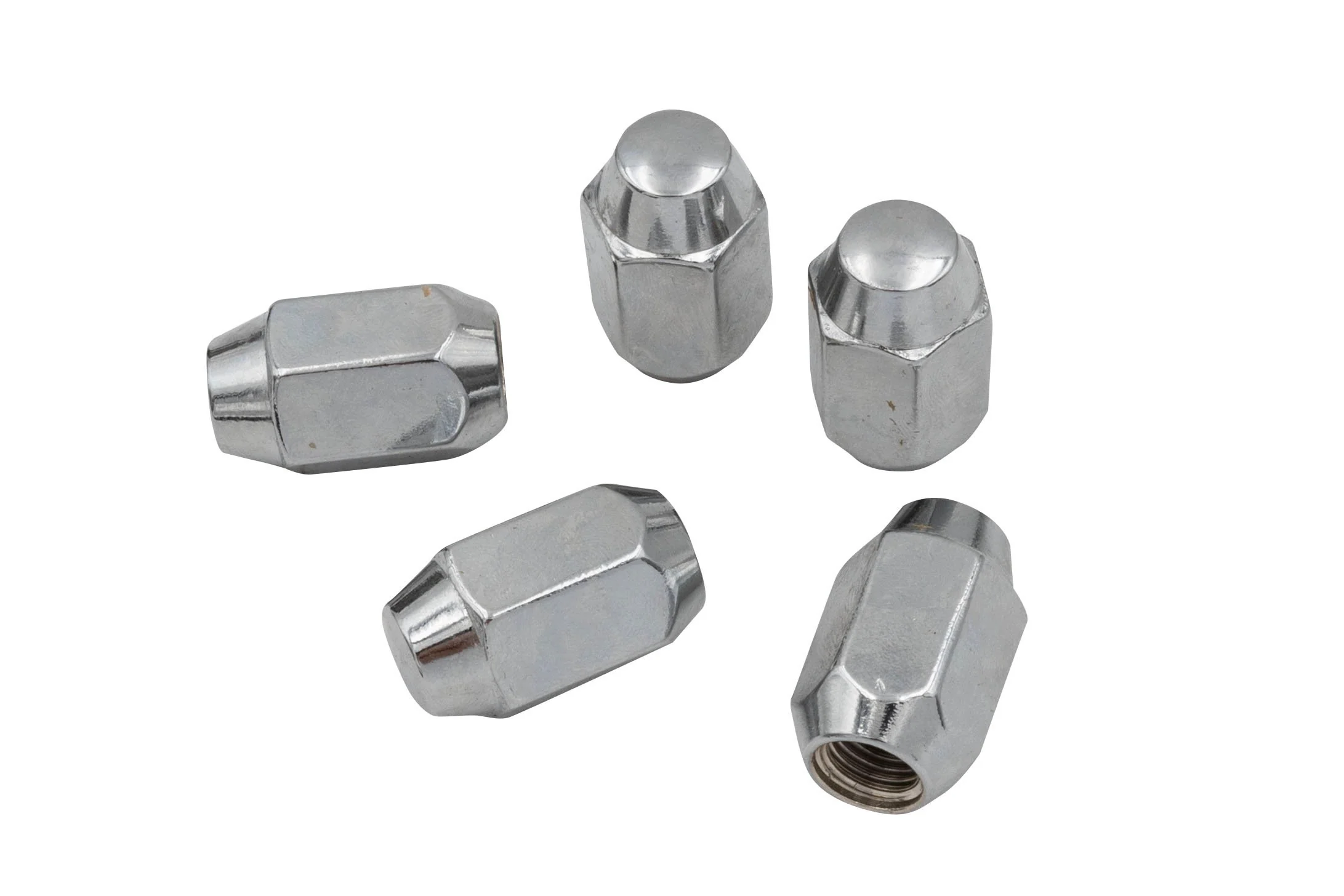 Chrome Lug Nuts, M12-1.5, Acorn 60 Degree Style (Set of 5)