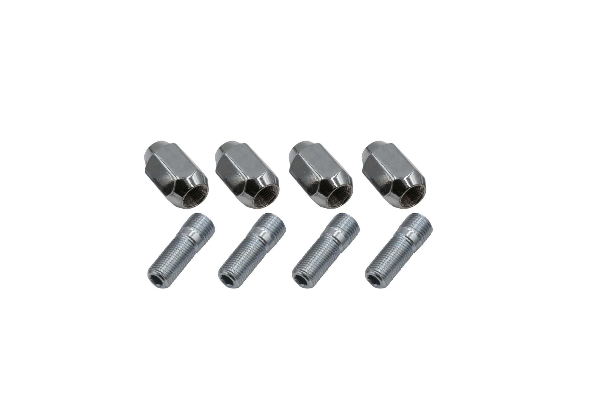 Chrome Nut & Stud Kit, M14-1.5 to 1/2-20, 60 Degree, For Steel Wheels, 4 Pair