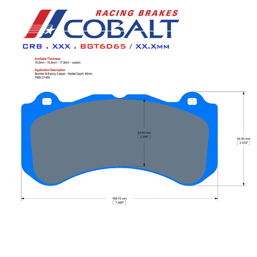 Cobalt Racing Brake Pads BGT6D65 (Front) - Image 2