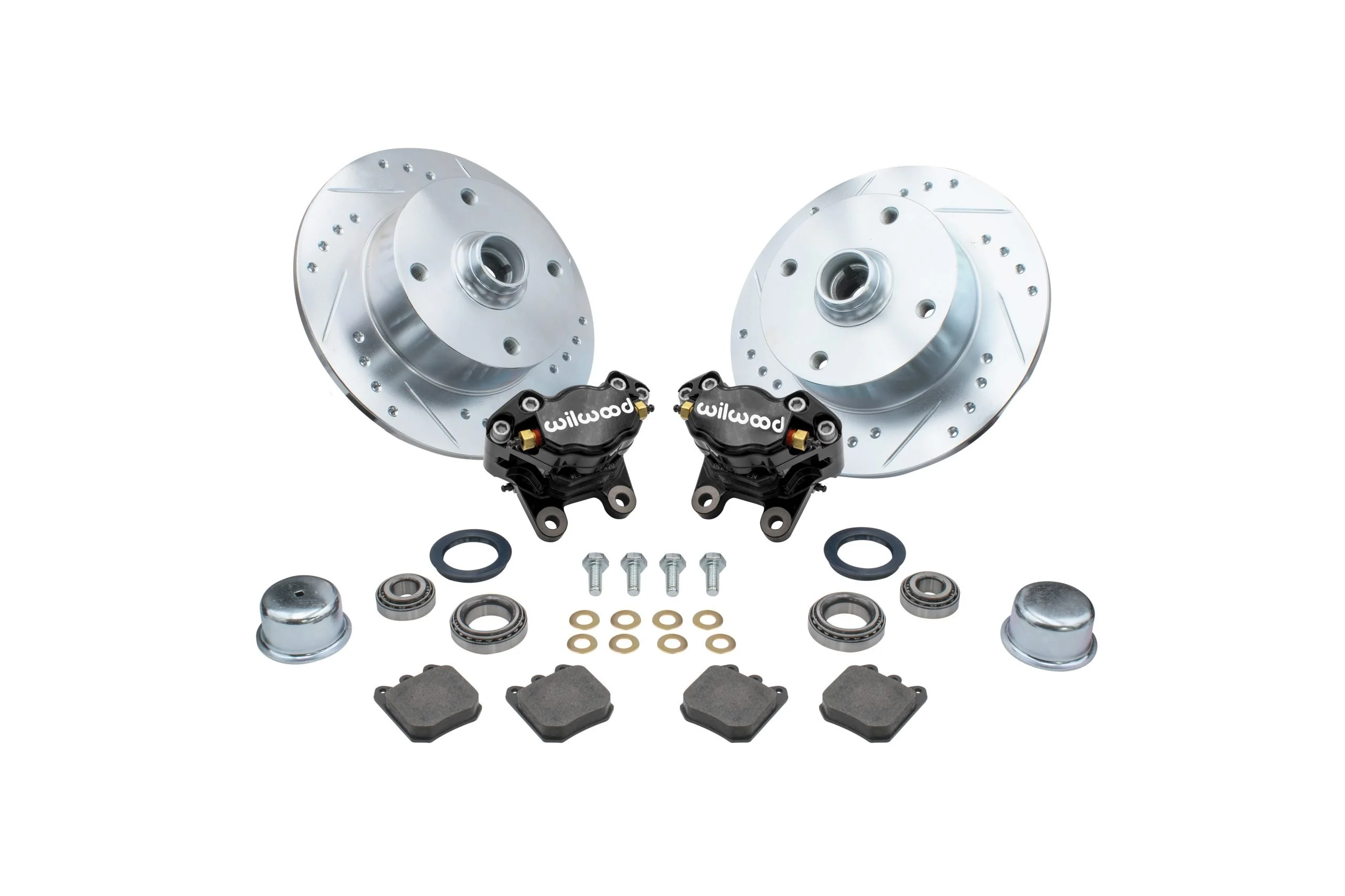 EMPI Ball Joint Front Disc 4/130 Drilled & Slotted Brake Kit with Wilwood Calipers / Black, Without Spindles
