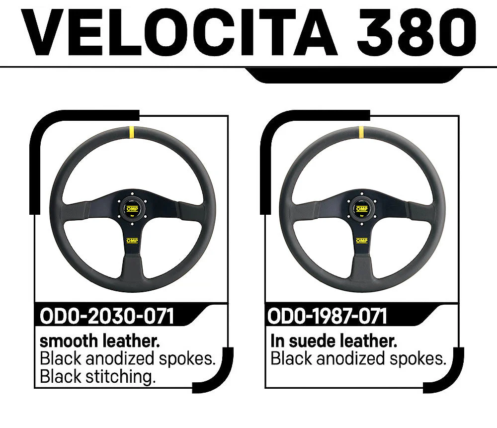 OMP Velocita 380 Steering Wheel – 380mm Flat Leather or Suede Racing Wheel - Image 3