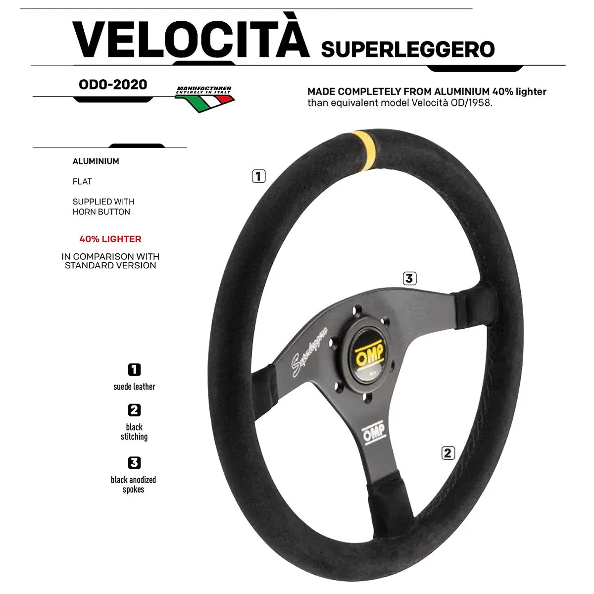 OMP Velocita Superleggero Steering Wheel – 350mm Lightweight Suede Racing Wheel - Image 2