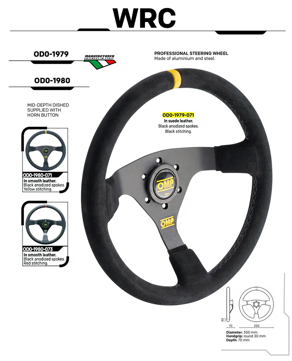 OMP WRC Steering Wheel – 350mm Leather or Suede, 70mm Dish - Image 4