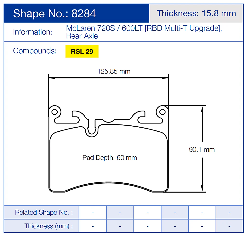 Pagid Racing Brake Pads No. 8284 (Rear) | McLaren w/ Pagid RBD Kit - Image 2