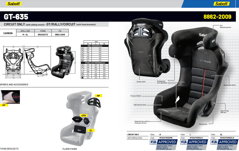 Sabelt GT-635 Ferrari Challenge Racing Seat | FIA 8862-2009 - Image 3