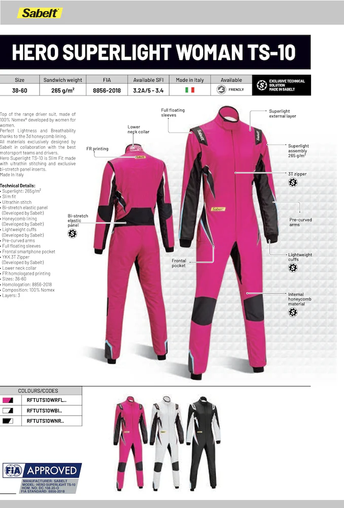Sabelt Hero Superlight Womens TS-10 Driver Race Suit - Image 2