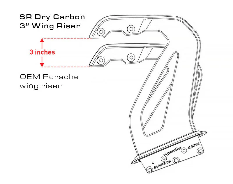 SilverRocket Dry Carbon 3" Wing Risers | Porsche GT4 RS - Image 6