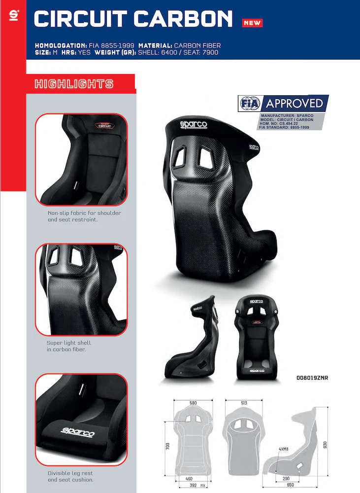 Sparco Circuit / Circuit II Carbon Fiber Racing Seat - Image 2