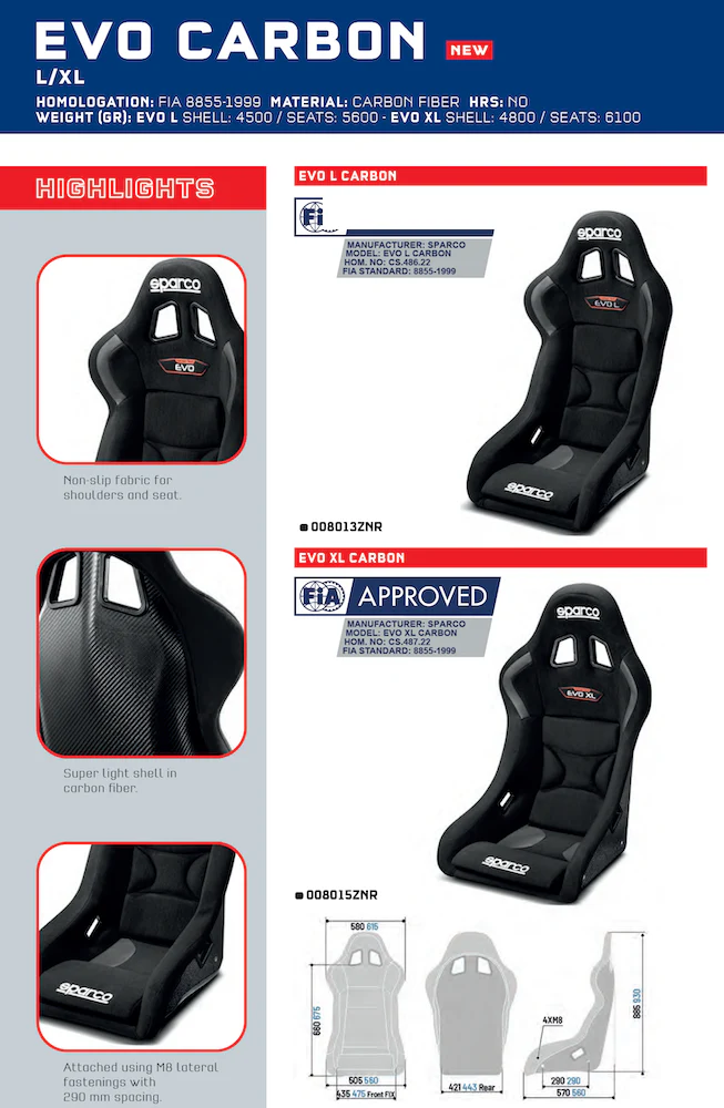 Sparco EVO Carbon Fiber Racing Seat | Standard, Large or XL - Image 3