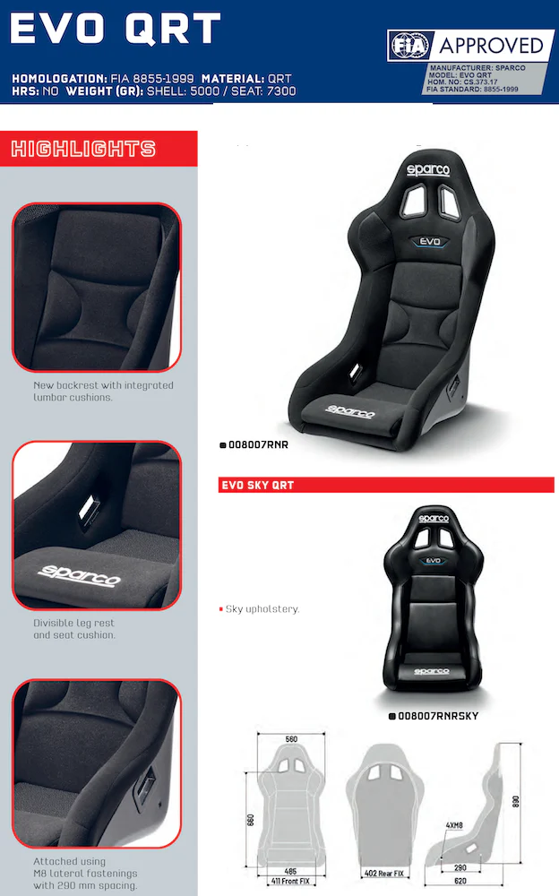Sparco EVO QRT Performance Racing Seat | Small, Med, Large or XL - Image 5