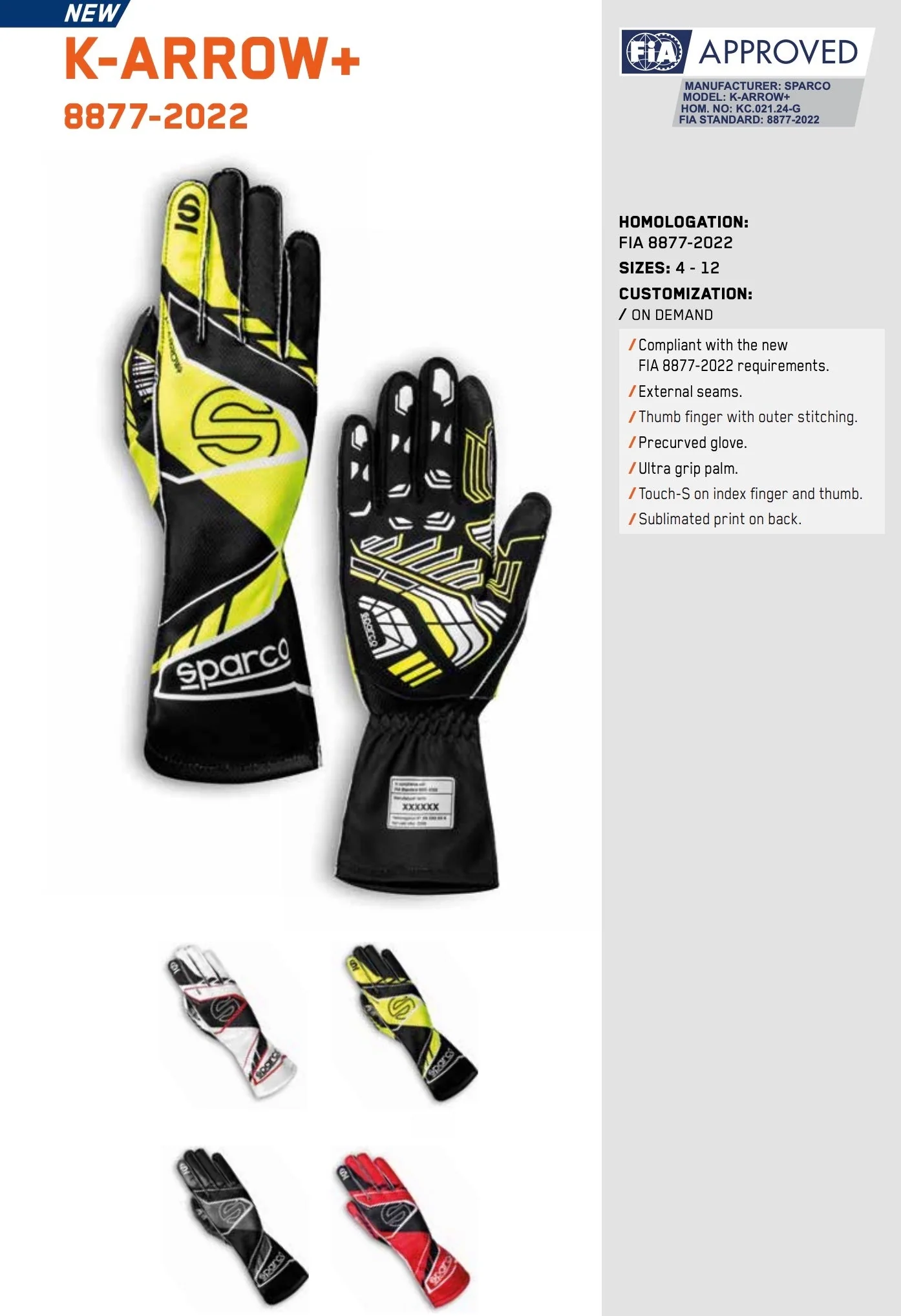 Sparco K-Arrow+ Kart Racing Gloves | FIA 8877-2022 - Image 6