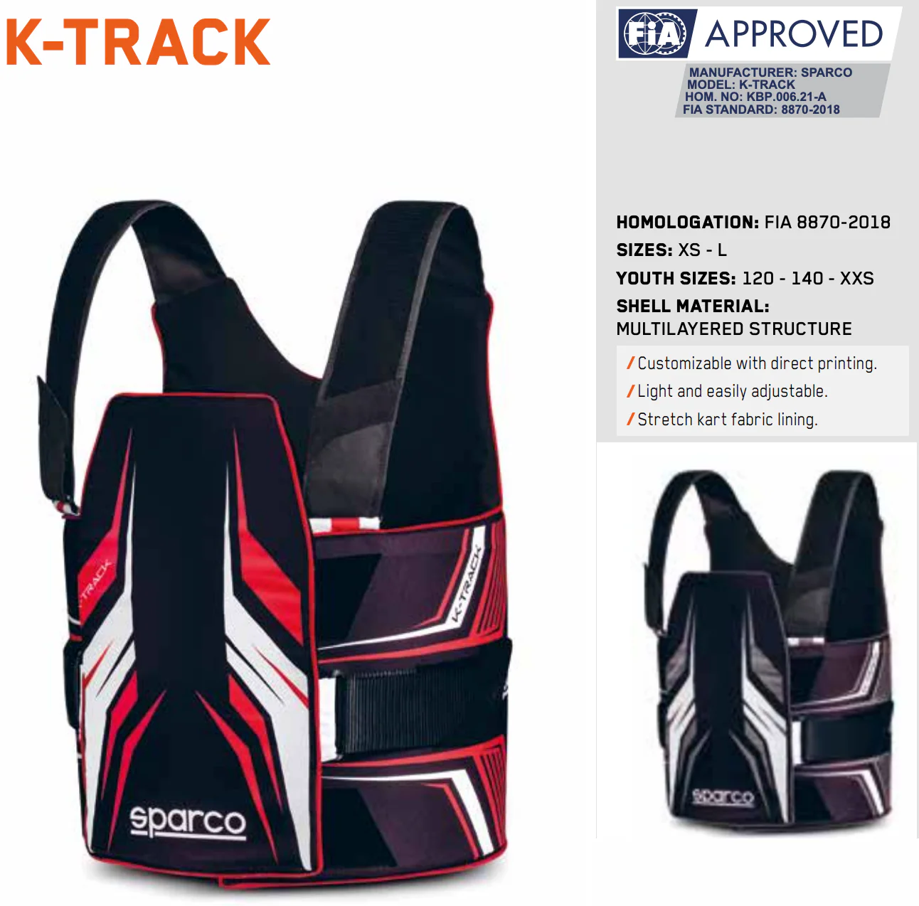 Sparco K-Track Kart Racing Rib Protector - Image 3