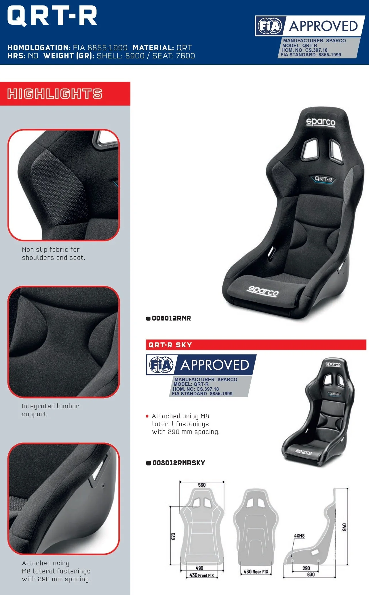Sparco QRT-R Racing Seat - Image 4