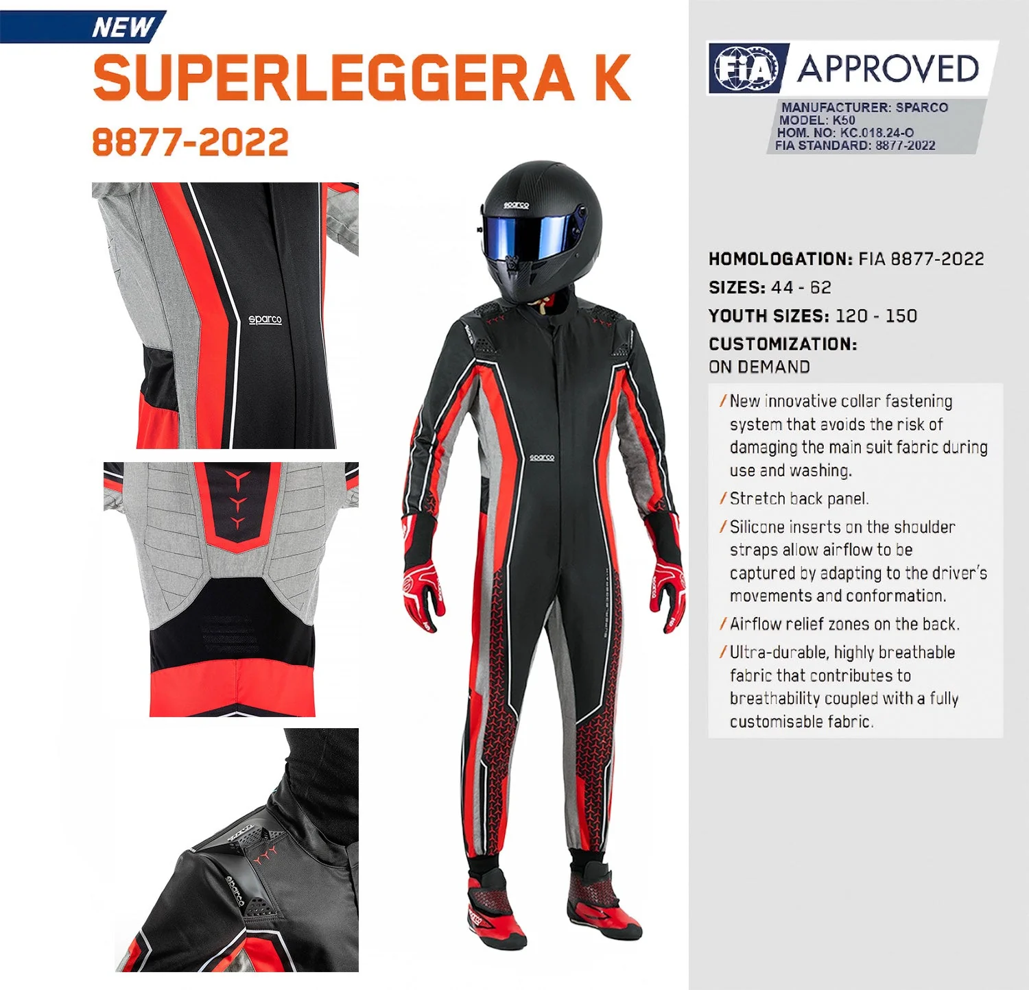 Sparco Superleggera K Kart Racing Suit FIA 8877-2022 - Image 11