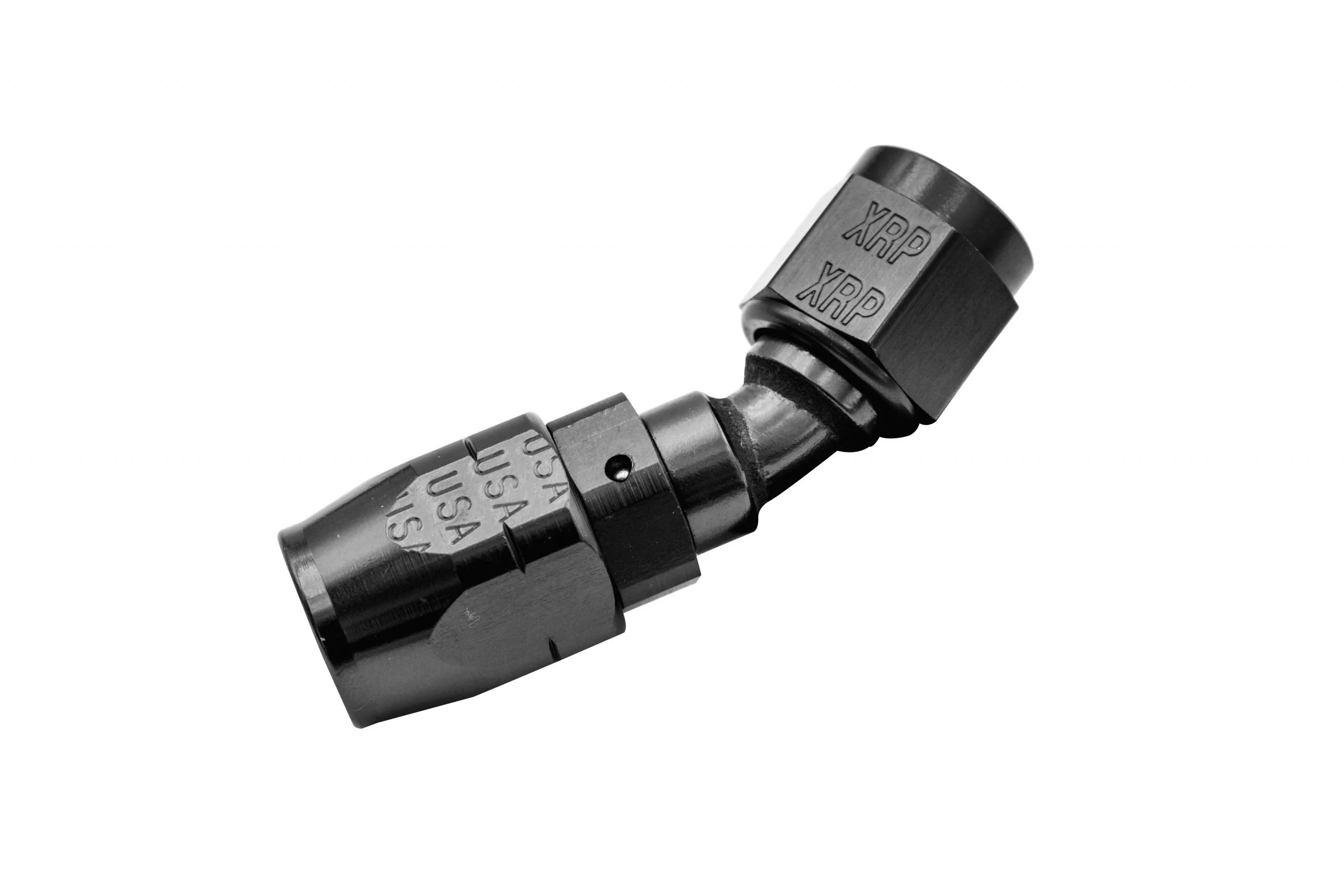 XRP -6 30º DOUBLE SWIVEL HOSE END - ALUMINUM - BLACK ANODIZED